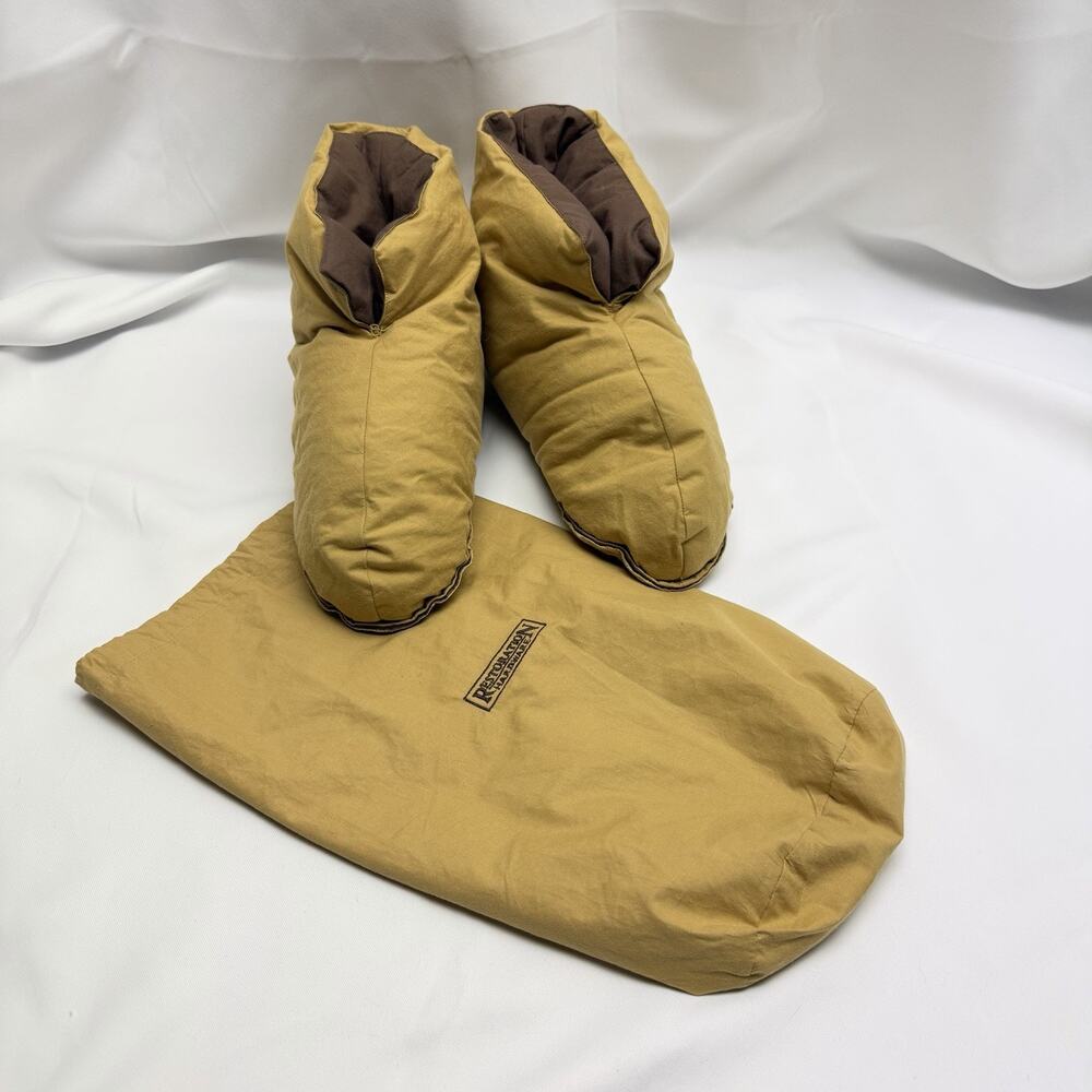 Down Filled Slippers Restoration Hardware Booties Tan Brown Travel Shoes